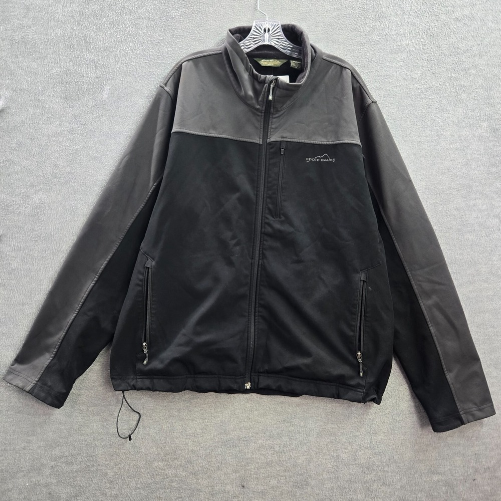 Eddie Bauer Men Jacket XL‎ Black Softshell Full Zip Logo